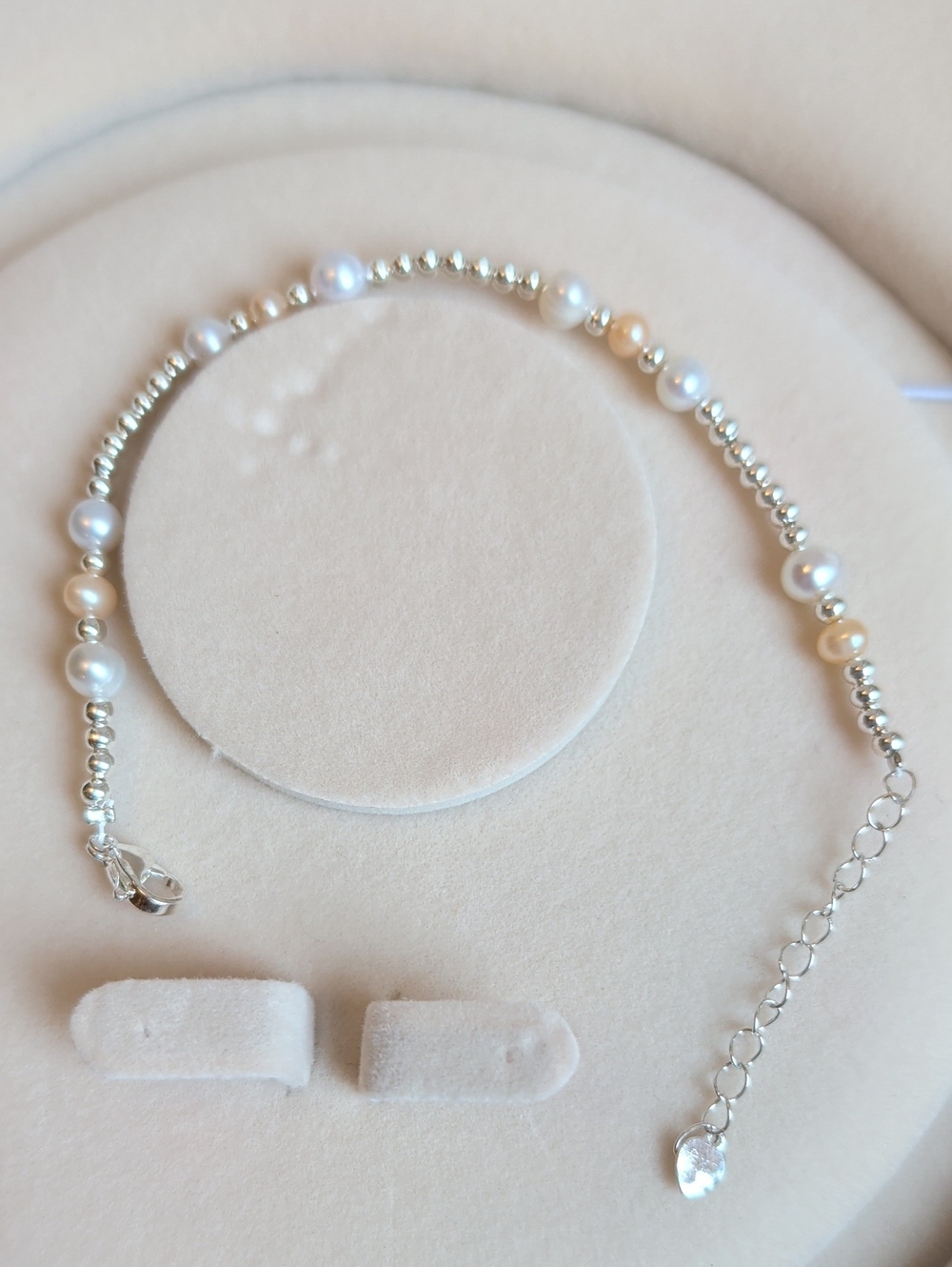 Delicate Pearl and Silver Bead Bracelet - White/Champagne Pearls